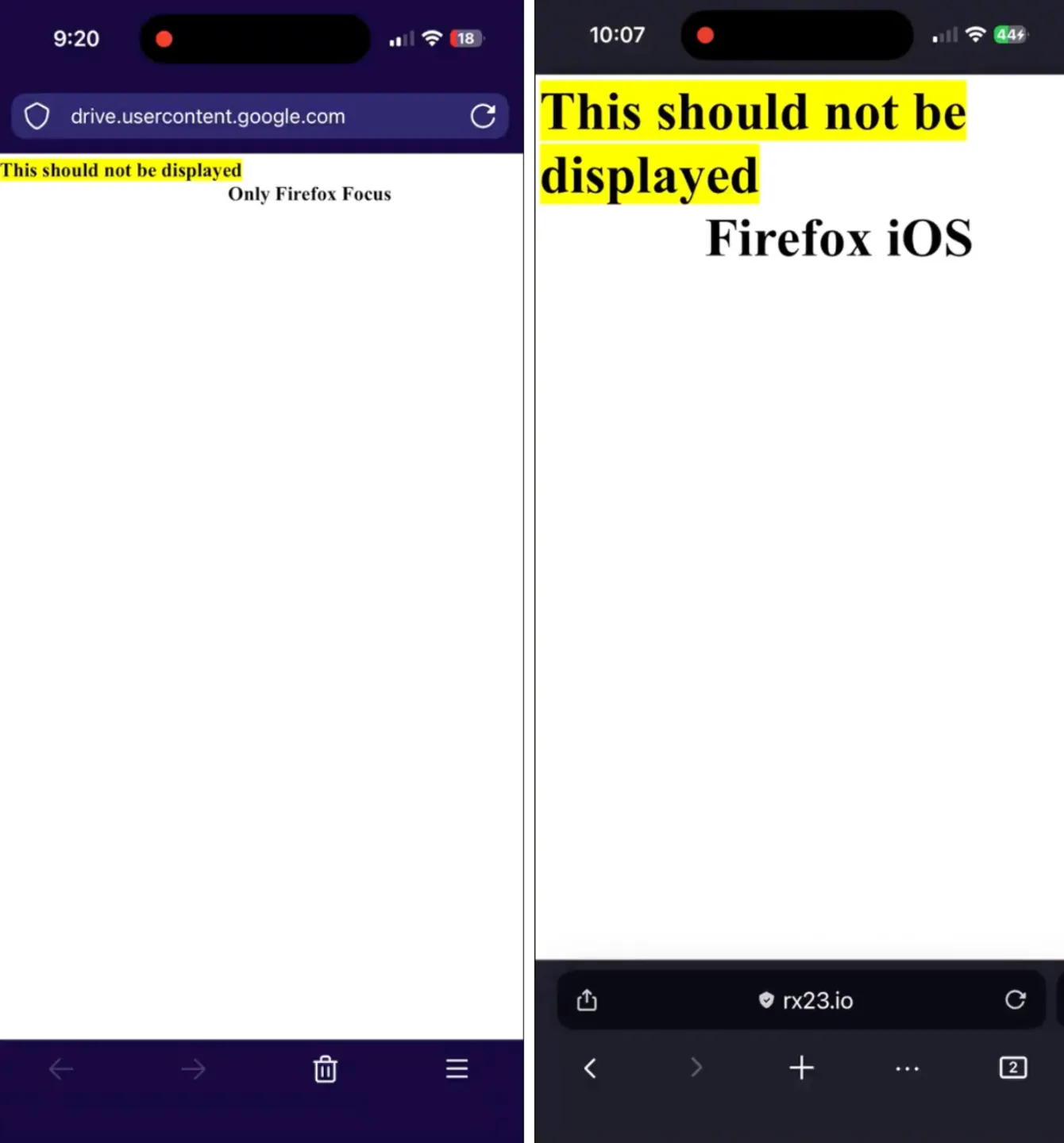 The attachment-rendering vulnerability demonstrated in Firefox Focus and Firefox for iOS